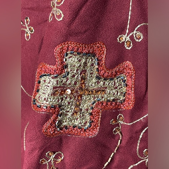 Solitaire Burgundy Embroidered Beaded Boho Chic Skirt Size Medium - Picture 7 of 8